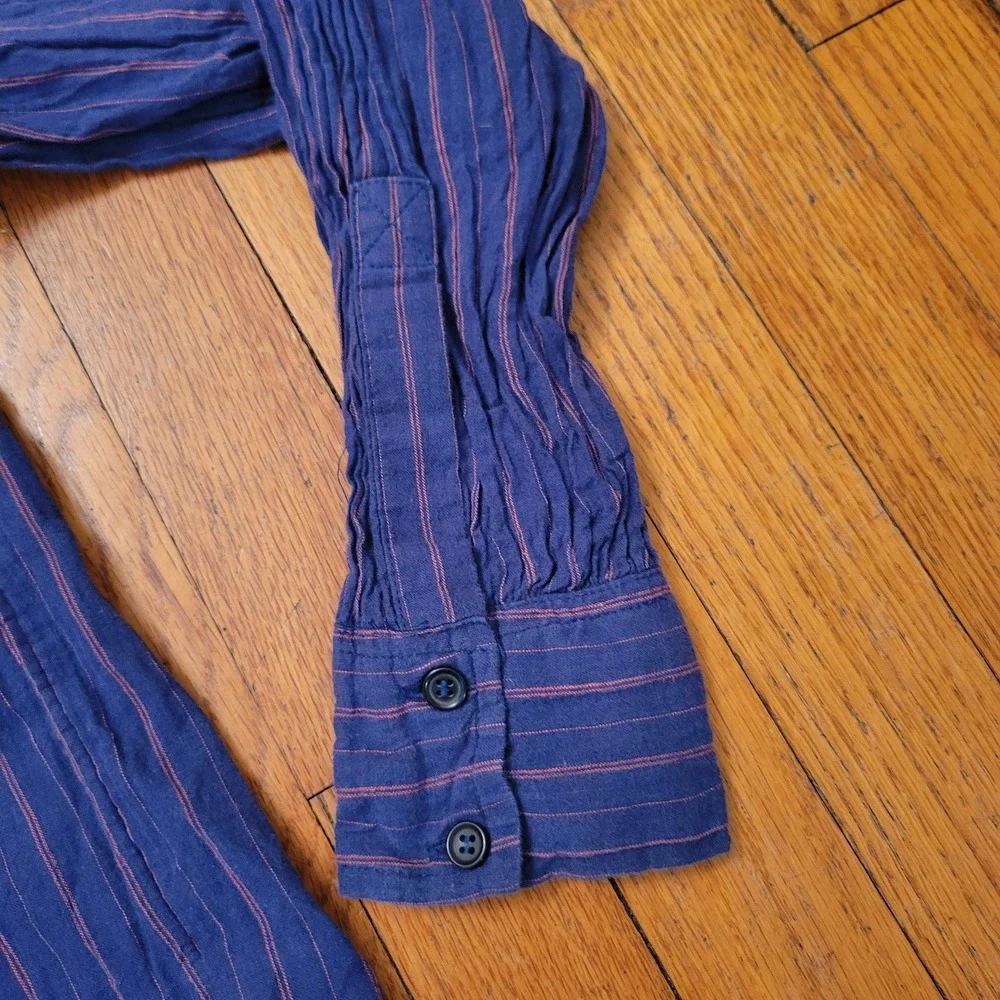Free People Blue Red Stripe Corset Lace Up M Boho Peasant UNDER BOARDWALK‎ Tunic